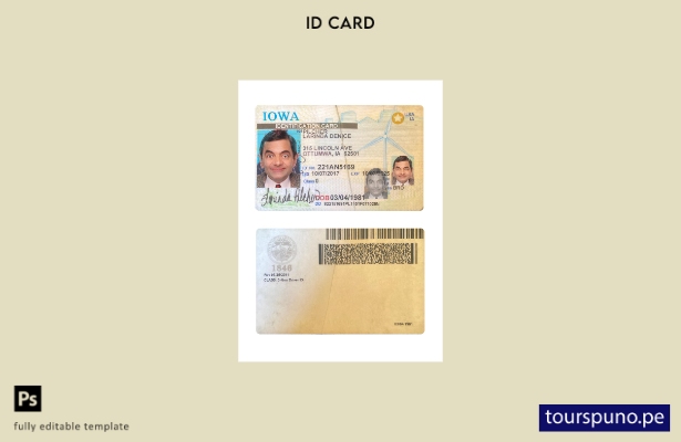 Plantilla de tarjeta de identificación de Iowa de EE. UU. lista para imprimir